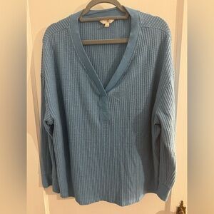 Terra & Sky Ribbed Blue V-Neck Sweater size 1X